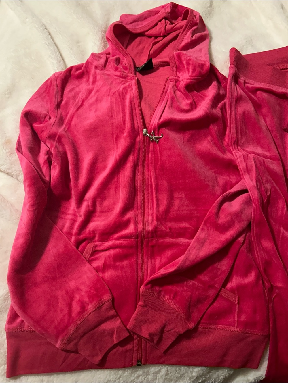 Katydid Women's Pink Velvet Zip-Up Hoodie with pants/ sweatsuit. NWOT. XL